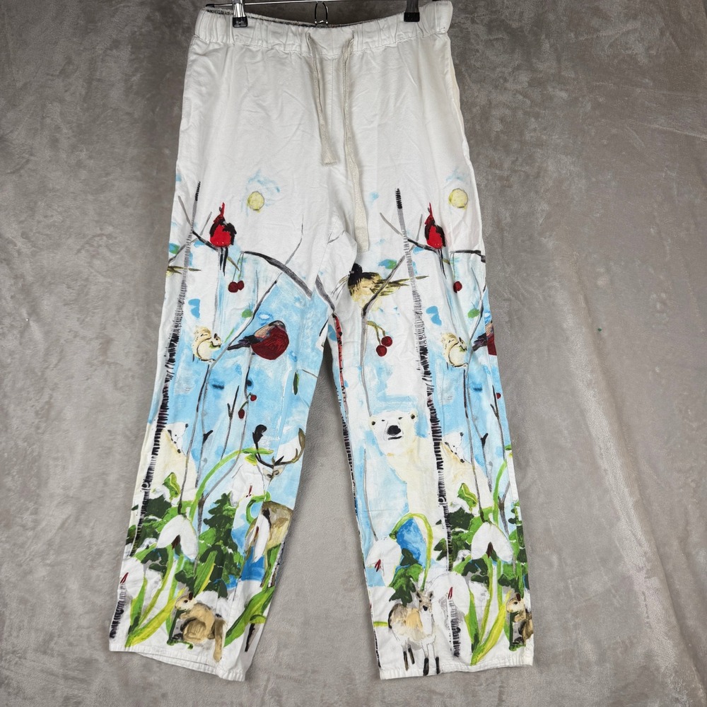 Anthropology Voutsa Winter Wildlife Art Lounge Pants White Polar Bird Medium